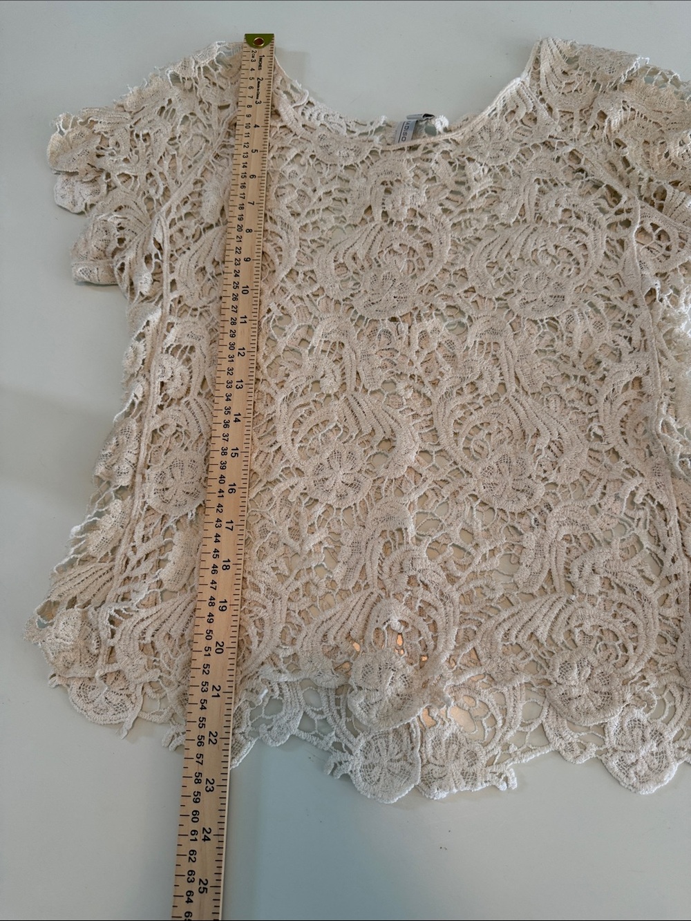Cream Floral Crochet Lace Top Sheer Cottagecore Boho Fairy Festival Blouse - Picture 8 of 9